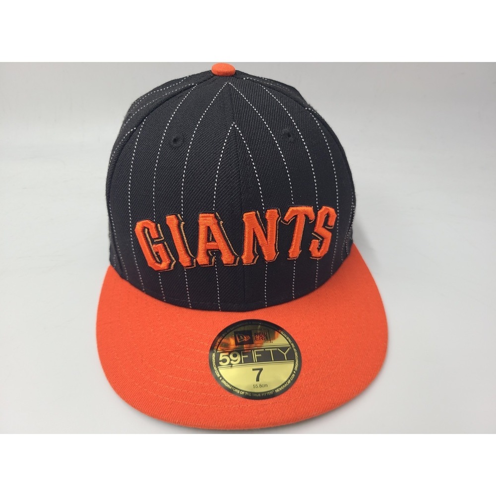 San Francisco Giants Pinstripes New Era 59Fifty Fitted 7 Hat Cap Black Orange